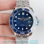 Replica Omega Seamaster Blue Dial Blue Rubber Bezel SS Case Watch