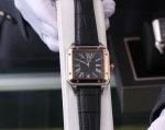 Replica Santos-Dumont CARTIER 2-Tone Case 43mm Black Dial Black Leather Band