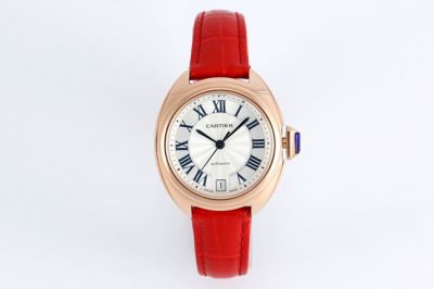 Copy CLÉ DE CARTIER Rose Gold Case Red Leather Whatc Band For Men 40mm 