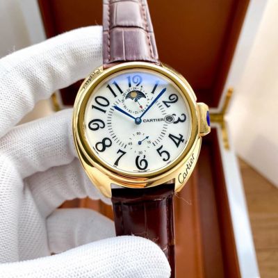 Copy CLÉ DE CARTIER Yellow Gold Case White Moonphase Dial For Men 42mm