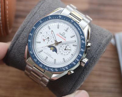 Omega Replica Speedmaster Stainless Steel 42mm White Chronograph Dial Blue Bezel