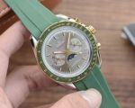 Omega Replica Speedmaster 2-Tone 42mm Grey Chronograph Face Green Rubber Band