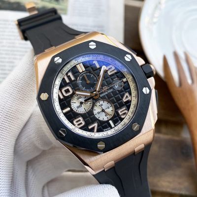 Copy Audemars Piguet Royal Oak Offshore Rose Gold Case 44mm Black Chronograph Dial