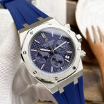 Replica Audemars Piguet Royal Oak 44mm SS Blue Chronograph Face Rubber Band