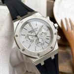 Replica Audemars Piguet Royal Oak 44mm Chronograph Silver Dial Black Rubber Strap Watch