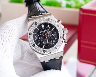 Copy Audemars Piguet AP Royal Oak Offshore 37mm SS Black Chronograph Leather Strap