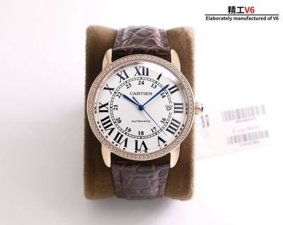 Replica RONDE SOLO DE CARTIER London SOLO Rose Gold Case Brown Leather  