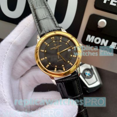 Vacheron Constaintin Patrimony Copy Watch Black Dial Black Leather Strap