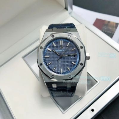 Replica Japan 8215 AP Royal Oak 15500 Blue Dial Blue Leather Strap Watch 41MM 