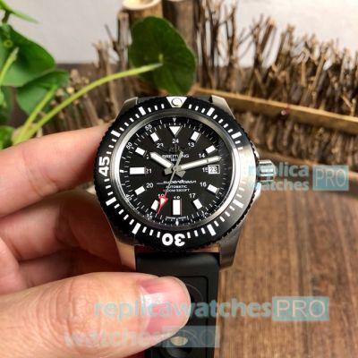 Replica Breitling Superocean Black Dial Black Rubber Strap Watch 44mm